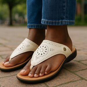 Rockport Ridge Womens Sandal White‎ Cut Out 7.5 Breathable Flexible Thong Slides